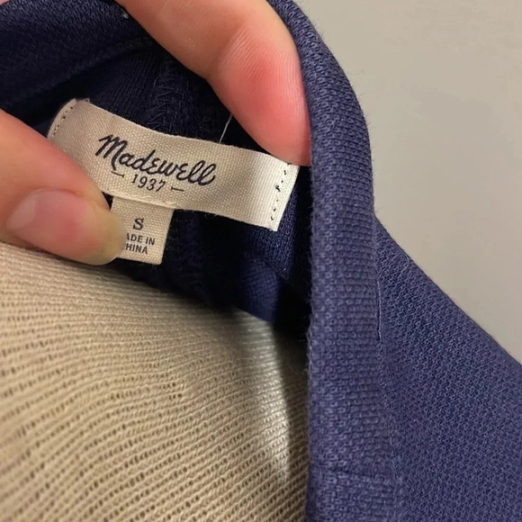 Madewell - Side Zip Piqué Sweatshirt Top - Navy Blue - Three Qtr Sleeves - Small - Picture 8 of 10